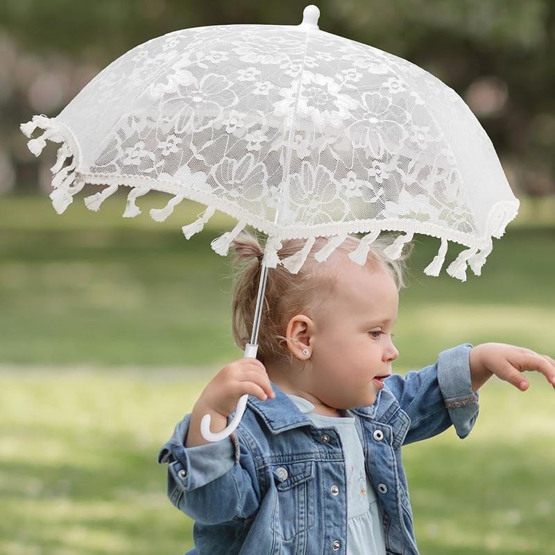White Lace Bridal Wedding Umbrella for Flower Girl Stage Performance Photography Accessory - Image 4